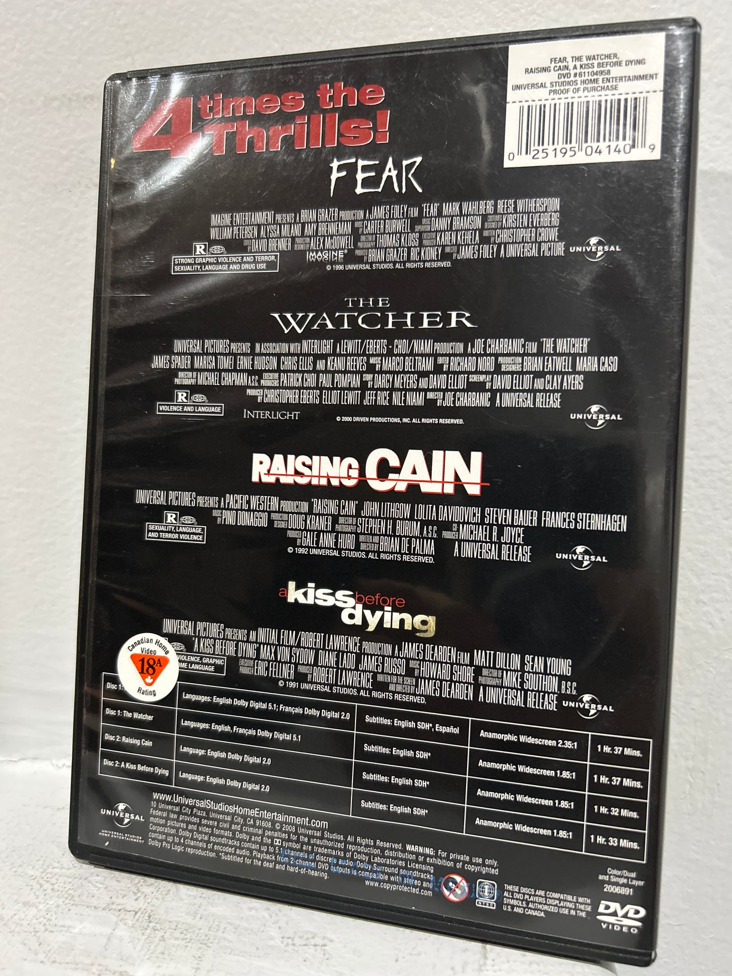 Fear (1996) & The Watcher (2000) & Raising Cain (1992) & A Kiss Before Dying (1991)