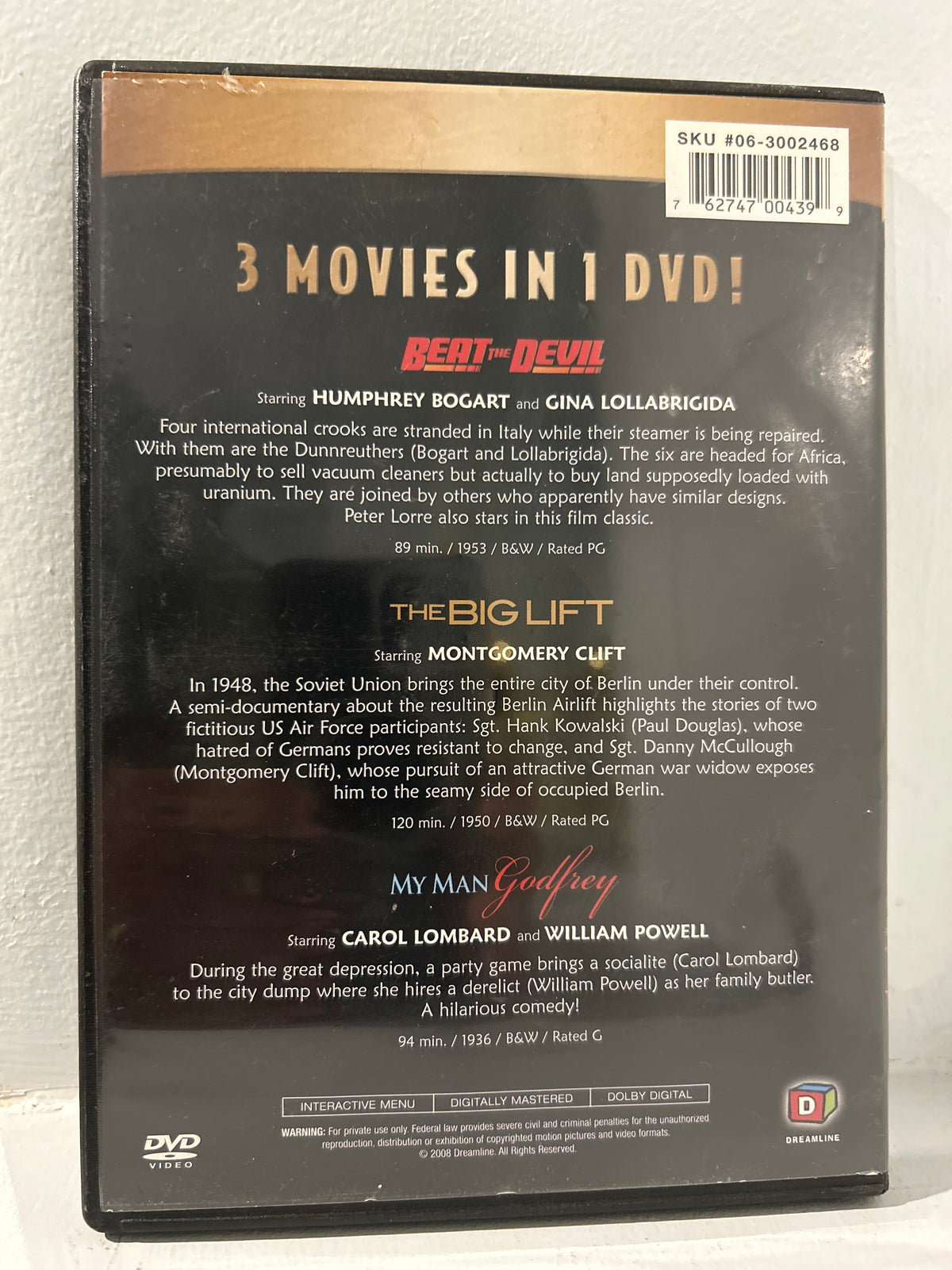 Beat the Devil (1953) & The Big Lift (1950) & My Man Godfrey (1936)